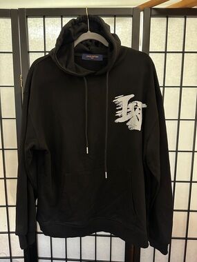 Louis Vuitton Black Hoodie with White Brush Graphic